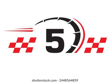 Letter 5 with Racing Flag Logo. Speed Logo Symbol