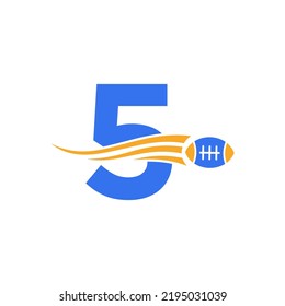 Letter 5 Rugby, American Football Logo Combine With Rugby Ball Icon For American Soccer Club Vector Symbol