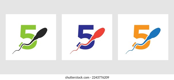 Letter 5 Sperm Cell Logo Template. Medizinisches Symbol der Sperm Bank