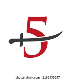 Letter 5 Swords Logo Vektorvorlage. Swords-Symbol für Schutz und Datenschutz-Symbol
