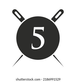 Letter 5 Tailor Logo, Needle and Thread Combination for Embroider, Textile, Fashion, Cloth, Fabric Template