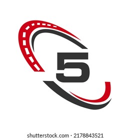 Letter 5 Transport Sign, Transportation Logo Design Template. Automotive Sport Road Logo Element
