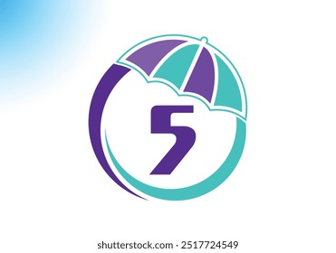 Letter 5 Umbrella Logo Design Vector Template.