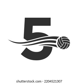 Letter 5 Volleyball Logo Design For Volley Ball Club Symbol Vector Template. Volleyball Sign Template