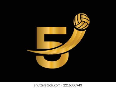 Letter 5 Volleyball Logo Design For Volleyball Club Symbol Vector Template. Volleyball Sign Template Design.