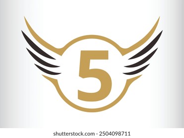 Letter 5 Wing Logo Design Initial Flying Wing With Letter Logo