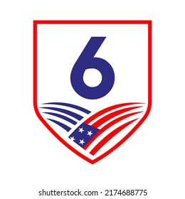 Letter 6 American Agriculture Logo Template. Usa Agriculture Logotype On Alphabet 6 Concept