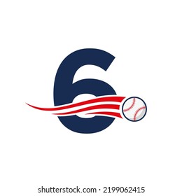 Letter 6 Baseball Logo Concept With Moving Baseball Icon Vector Template