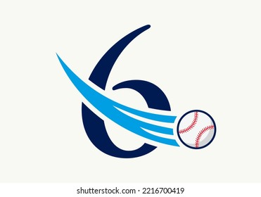 Letter 6 Baseball Logo Concept With Moving Baseball Icon Vector Template