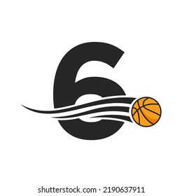 Letter 6 Basket Ball Logo Design For Basket Club Symbol Vector Template. Basketball Logo Element