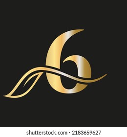 Letter 6 Beauty Flower Luxury Logo with Creative Concept Elegant, Beauty, Salon, Spa, Fashion and Yoga Sign Vector Template