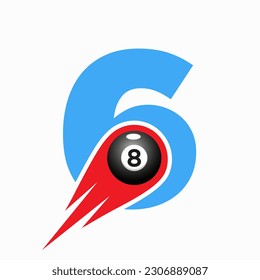 Letter 6 Billiard Sports Team Club Logo. 8 Ball Pool Logo Design Template