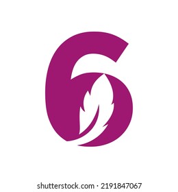 Letter 6 Bird Feather Logo Design Concept For Law Identity Vector Template