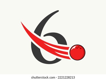 Letter 6 Bowling Logo. Bowling Ball Symbol With Moving Ball Vector Template