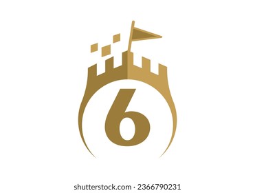 Letter 6 Castle Modern Logo Design Vector illustration template. Graphic Alphabet Symbol For Corporate Business