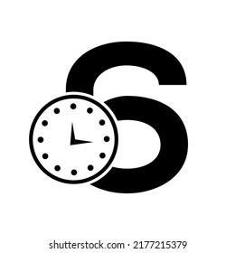 Letter 6 Clock Logo Design Vector Template