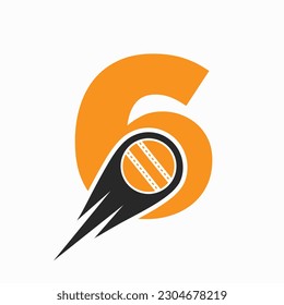 Letter 6 Cricket Logo Concept With Moving Ball Icon For Cricket Club Symbol. Cricketer Sign