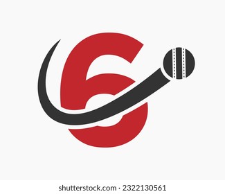 Letter 6 Cricket Logo Concept With Moving Ball Icon For Cricket Club Symbol. Cricketer Sign