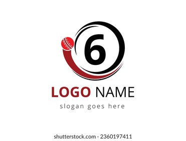 Letter 6 Cricket Logo Concept With Moving Cricket Ball Icon. For Cricket Club Symbol Vector Template