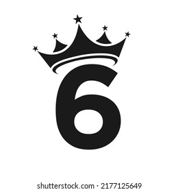 Letter 6 Crown Logo. Crown Logo on Letter 6 Vector Template for Beauty, Fashion, Star, Elegant, Luxury Sign