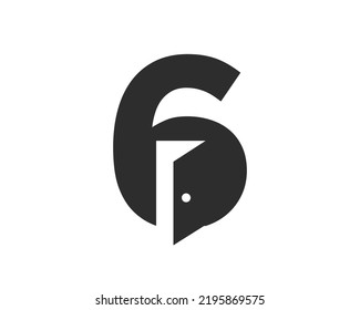 Letter 6 Door Logo Design Combined With Minimal Open Door Icon Vector Template