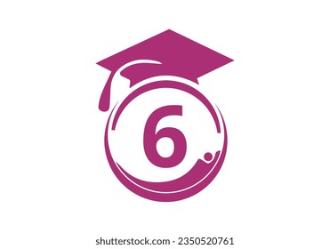 Letter 6 Education Logo Initial Graduation Cap Concept. Graduation logo with letter vector Template