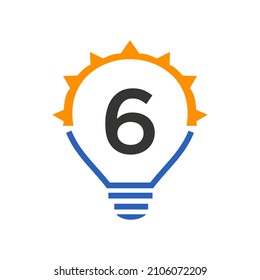 Letter 6 Electric Logo, Letter 6 With Light Bulb Vector Template. Eco Energy Power Electricity, Think Idea, Inspiration, Energy Recycle Concept