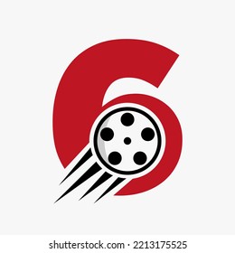 Letter 6 Film Logo Concept With Film Reel For Media Sign, Movie Director Symbol Vector Template