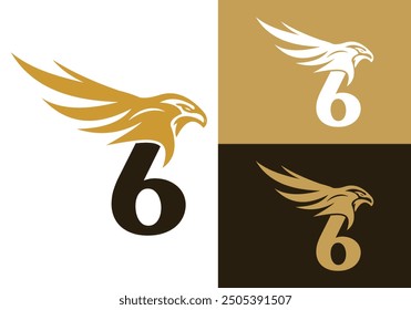  Letter 6 With Flying Eagle Logo Design Vector Template
