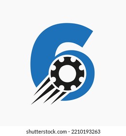 Letter 6 Gear Cogwheel Logo. Automotive Industrial Icon, Gear Logo, Car Repair Symbol