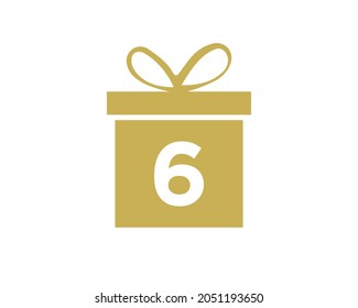 Letter 6 Geschenkbox Shape Logo. Farbige Vorlage für das Geschenk mit dem Logo auf 6 Buchstaben. Geschenkbox-Paket-Store, Shop-Symbol-Design