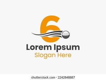 Letra 6 Concepto De Logotipo De Golf Con Icono De Pelota De Golf En Movimiento. Plantilla de registro de deportes de hockey