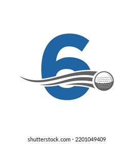 Letter 6 Golf Logo Symbol. Hockey Design Based Alphabet Vector Template