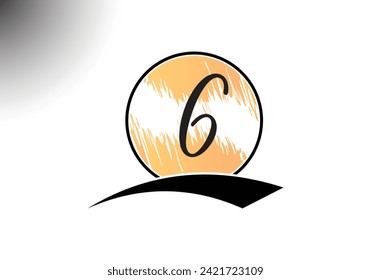 Letter 6 handwriting and signature Logo Design Vector Template. 