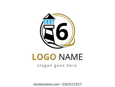 Letter 6 Lighthouse Logo Design Vector Template. Modern vector lighthouse logo for business, organization, or website
