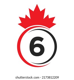 Letter 6 Maple Leaf Logo Template Symbol of Canada. Minimal Canadian Business, Company Logo Concept With 6 Alphabet Vector