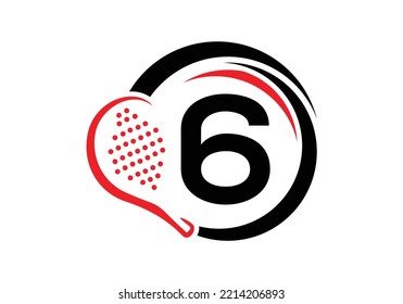 Letter 6 Padel Racket Logo Design Vector Template. Beach Table Tennis Club Symbol. business, and company identity