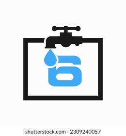 Letter 6 Plumber Logo Design. Plumbing Water Logo Template