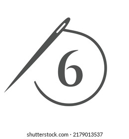 Letter 6 Tailor Logo, Needle and Thread Logotype for Garment, Embroider, Textile, Fashion, Cloth, Fabric