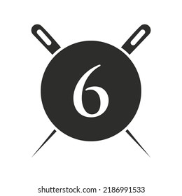 Letter 6 Tailor Logo, Needle and Thread Combination for Embroider, Textile, Fashion, Cloth, Fabric Template