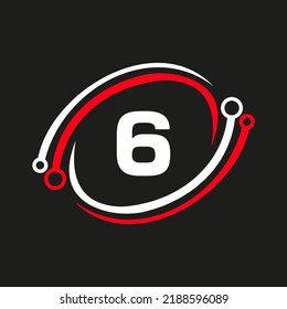 Letter 6 Technology Logo Combine with Technology Cable Vector Template