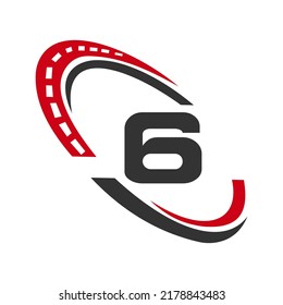 Letter 6 Transport Sign, Transportation Logo Design Template. Automotive Sport Road Logo Element