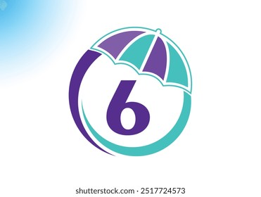 Modelo vetorial do design do logotipo da carta 6 Umbrella.