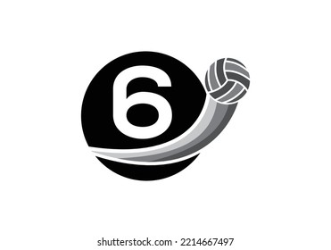 Letter 6 Volleyball Logo Design For Volleyball Club Symbol Vector Template. Volleyball Sign Template Design.