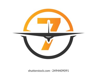 Letter 7 with Aerospace Travel Logo Concept design vector template