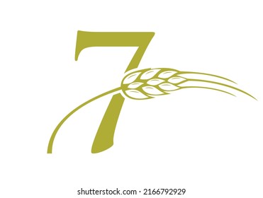 Letter 7 Agriculture Logo Farming Sign. Agriculture Logo With Alphabet 7 Template Vector Symbol