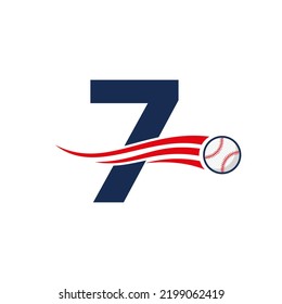 Letter 7 Baseball Logo Concept With Moving Baseball Icon Vector Template