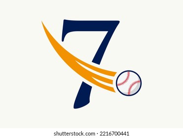 Letter 7 Baseball Logo Concept With Moving Baseball Icon Vector Template