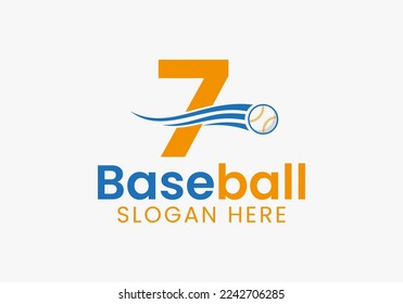 Letter 7 Baseball Logo Concept With Moving Baseball Icon Template