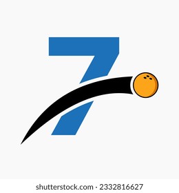 Letter 7 Bowling Logo. Bowling Ball Symbol With Moving Ball Icon